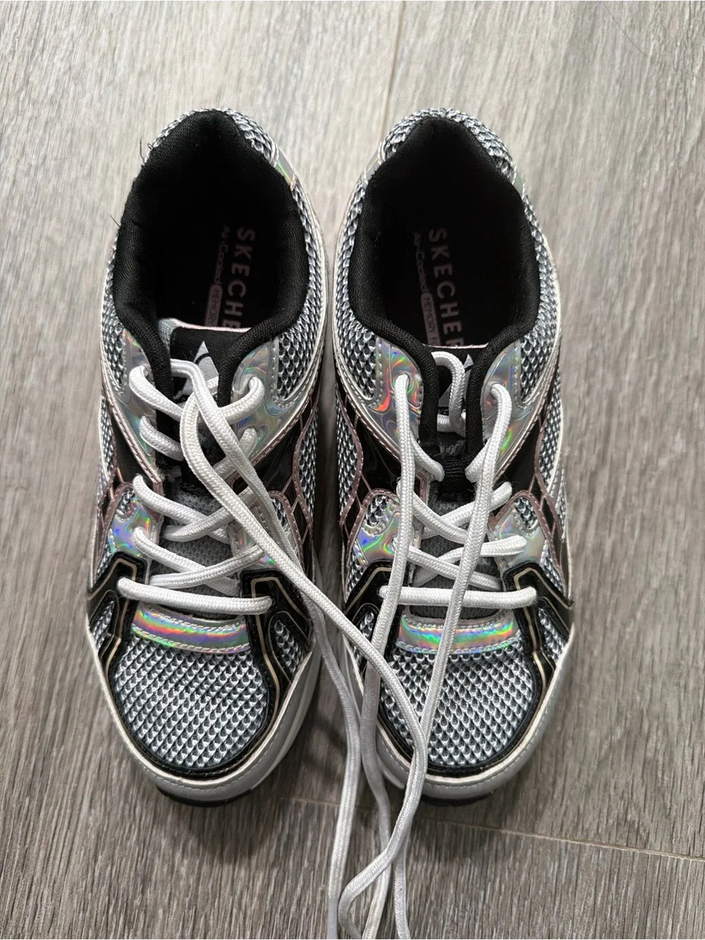 Skechers Kids Iridescent Silver and Black Athletic Sneakers